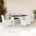 vidaXL Ensemble à manger de jardin et coussins 5 Pièces blanc rotin verre