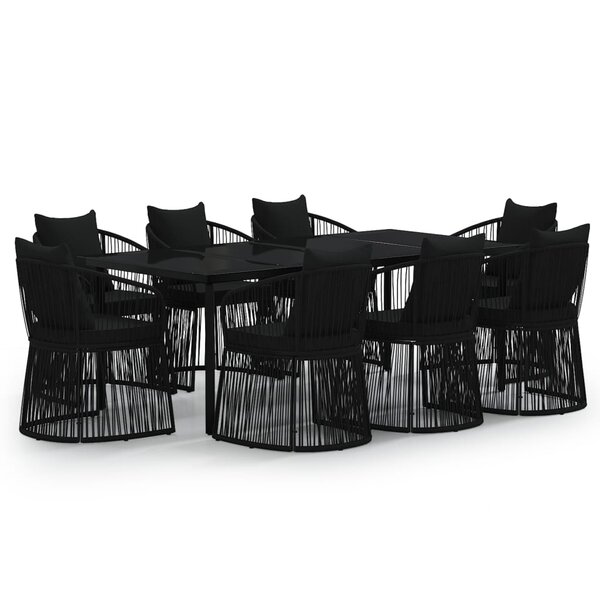 vidaXL Ensemble de salle à manger de jardin avec coussins 9 Pièces Noir