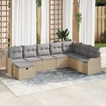 vidaXL Canapé jardin 8 pièces avec coussins Beige poly rattan