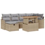 vidaXL Set de canapés de jardin 7 pièces avec coussins en poly rotin beige