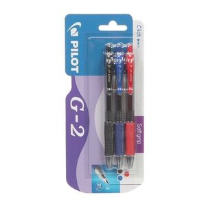 PILOT Roller G-2 Moyen - Encre noire / bleue / rouge - x3 (Lot de 3)