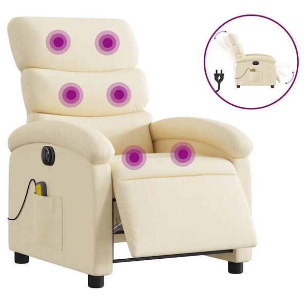 vidaXL Fauteuil inclinable de massage électrique crème tissu