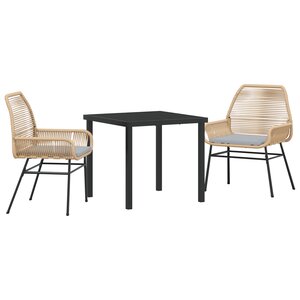 vidaXL Ensemble de salle à manger de jardin 3 pièces avec coussins en rotin poly marron