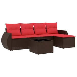 vidaXL Salon de jardin 6 Pièces avec coussins marron résine tressée
