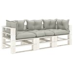 vidaXL Canapé palette à 3 places de jardin avec coussins taupe Bois