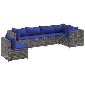vidaXL Salon de jardin 6 Pièces avec coussins Gris Résine tressée