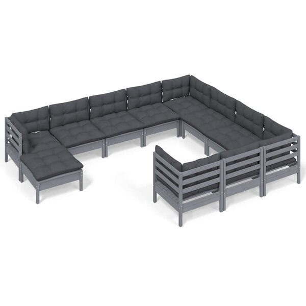 vidaXL Salon de jardin 11 Pièces avec coussins gris bois de pin