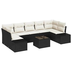 vidaXL Ensemble de canapé de jardin avec coussin 8 Pièces Noir polyrotin