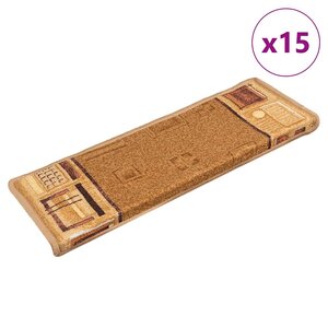 vidaXL Tapis d'escalier autocollants 15 Pièces 65x21x4 cm Beige