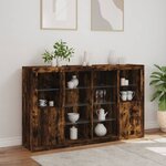 vidaXL Buffets avec lumières LED 3 Pièces chêne fumé bois d'ingénierie