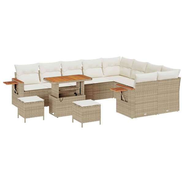 vidaXL Ensemble de canapé de jardin 13 Pièces Beige et crème polyrotin