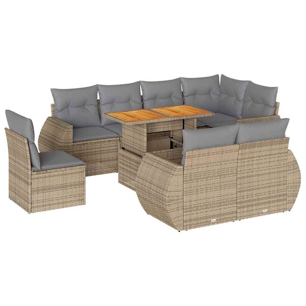 vidaXL Salon de jardin avec coussins 9 Pièces beige résine tressée
