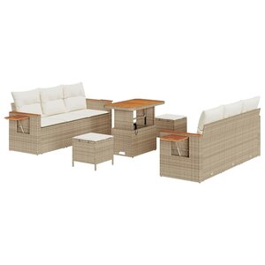 vidaXL Ensemble de canapé de jardin 9 Pièces Beige Poly rotin