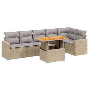 vidaXL Salon de jardin avec coussins 7 Pièces beige résine tressée