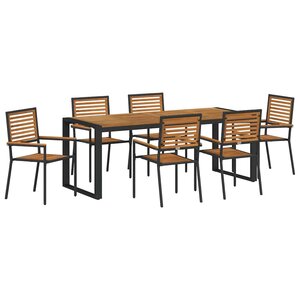 vidaXL Ensemble de salle à manger pour jardin 7 Pièces Noir et Marron