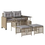 vidaXL Salon de jardin avec coussins 4 Pièces beige résine tressée verre