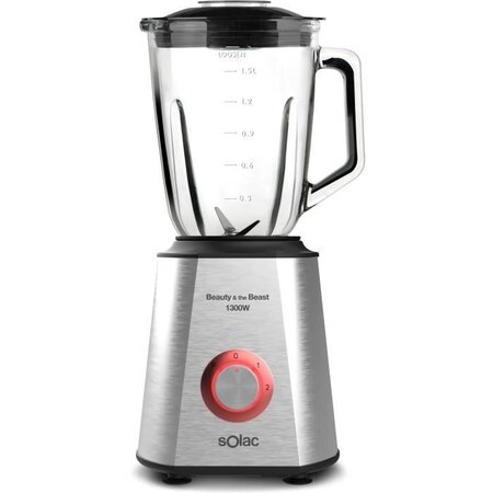 SOLAC Beauty & the Beast 1300 - Blender 1300 W - Bol en verre gradué 1,5L - 2 vitesses et pulse - Lames 6 tranches - Inox brossé