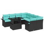 vidaXL Ensemble de canapé de jardin avec coussin 9 Pièces Noir Poly rotin
