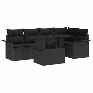 vidaXL Ensemble de canapé de jardin avec coussin 6 Pièces Noir Poly rotin