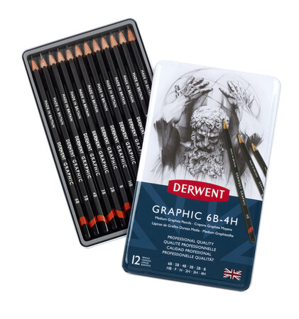 Crayons Graphite Derwent Graphic Boite x12 mines moyennes
