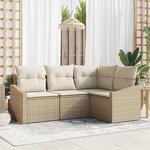 vidaXL Ensemble de canapé de jardin 4 Pièces Beige Poly rotin