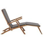 vidaXL Chaise longue avec coussin Gris foncé Bois de teck solide