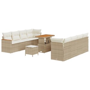 vidaXL Ensemble de canapé de jardin 11 pièces avec coussins beige poly rotin acacia
