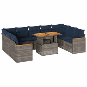 vidaXL Salon de jardin avec coussins 10 Pièces gris résine tressée