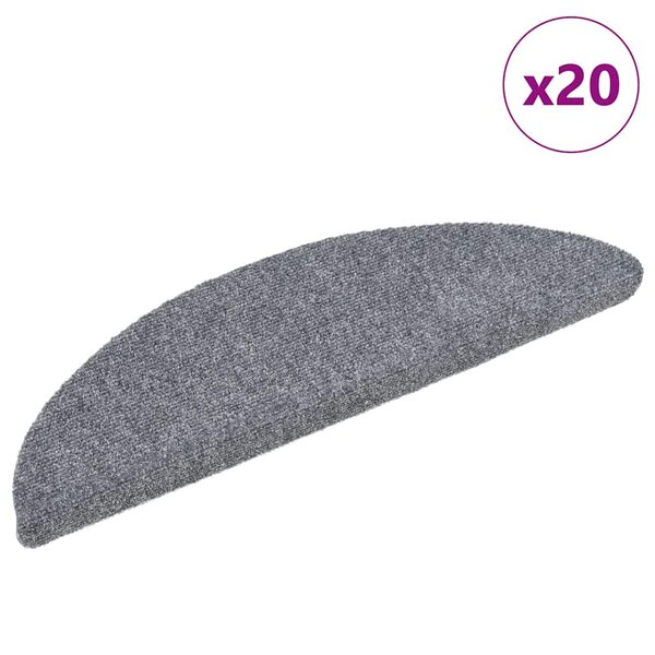 vidaXL Tapis d'escalier autocollants 20 pièces 56 x 17 x 3 cm Gris clair Demi-rond