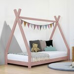 Lit tipi enfant NAKANA 140 x 200 rose pastel