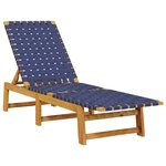 vidaXL Chaises longues et table bleu foncé bois d'acacia solide tissu
