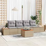 vidaXL Ensemble de canapé de jardin 5 Pièces Beige Poly rotin