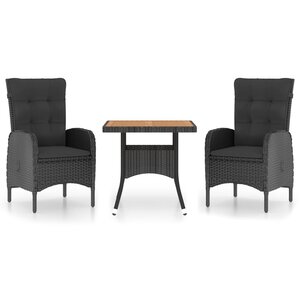 vidaXL Ensemble à dîner de jardin 3 Pièces Résine tressée et acacia Noir
