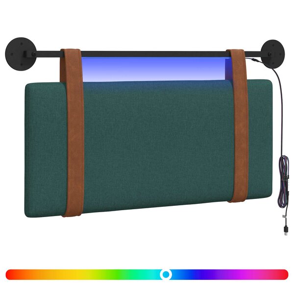 vidaXL Tête de lit suspendue Avec lumière LED Vert foncé PU antique