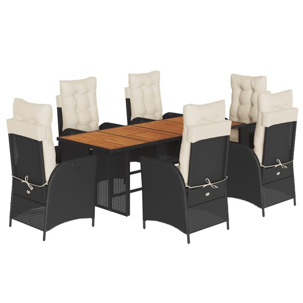 vidaXL Ensemble à manger de jardin coussins 7Pièces Noir Résine tressée