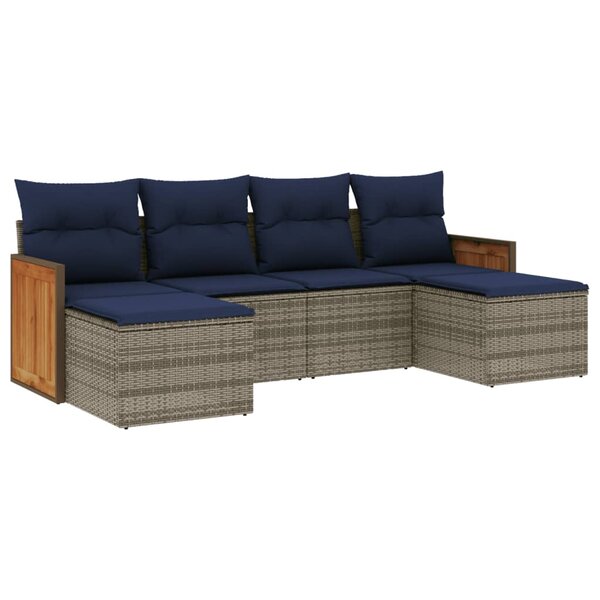 vidaXL Salon de jardin 6 Pièces avec coussins gris résine tressée