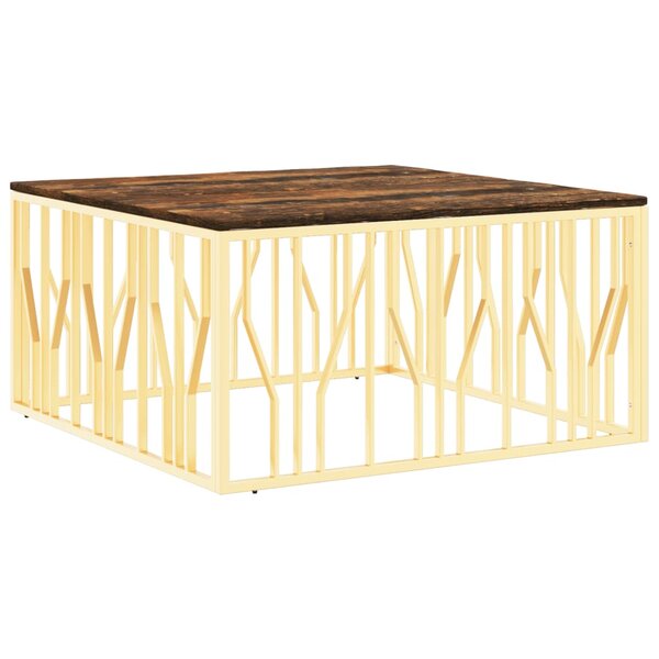 vidaXL Table basse doré acier inoxydable et bois massif récupération