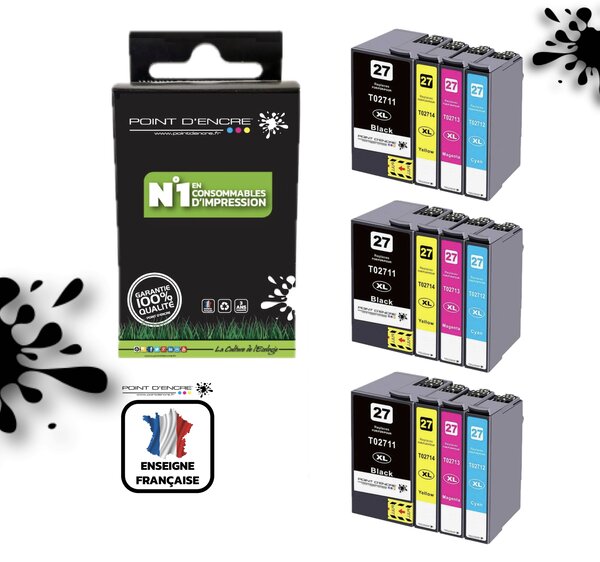 27XL - Réveil - 3 X Pack de 4 Cartouches D'encre Noir/Cyan/Magenta/ Jaune - Grande capacité