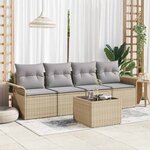 vidaXL Ensemble de canapé de jardin 5 Pièces Beige Poly rotin
