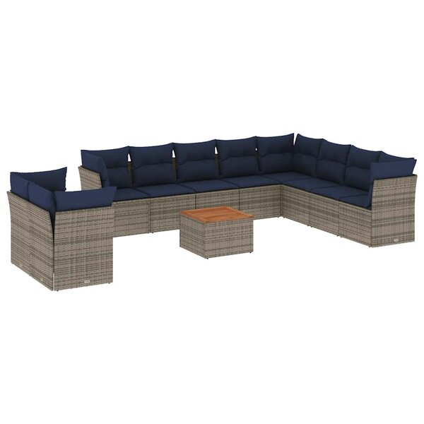 vidaXL Salon de jardin 11 Pièces avec coussins gris résine tressée