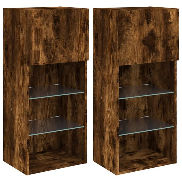 vidaXL Meubles TV avec lumières LED 2 Pièces chêne fumé 40 5x30x90 cm