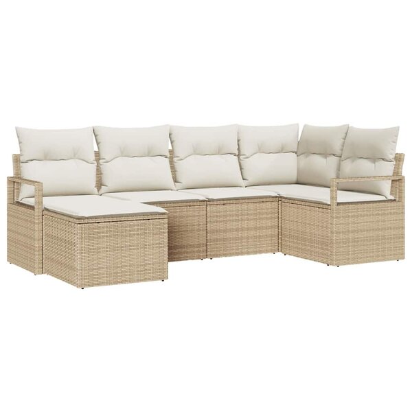 vidaXL Ensemble de canapé de jardin 6 Pièces Beige Poly rotin