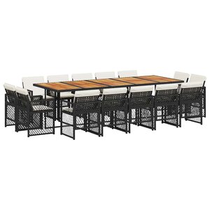 vidaXL Ensemble à manger de jardin 15 Pièces coussins noir résine tressée
