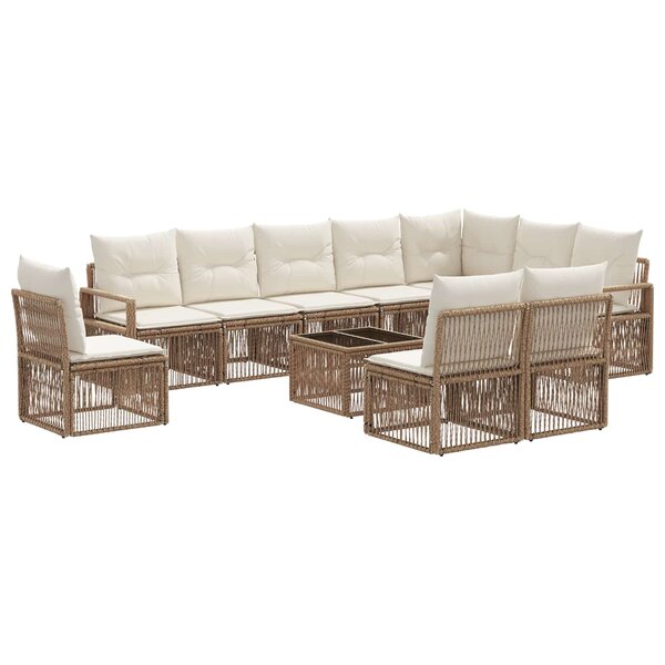 vidaXL Ensemble de canapé de jardin 11 Pièces Beige polyrotin