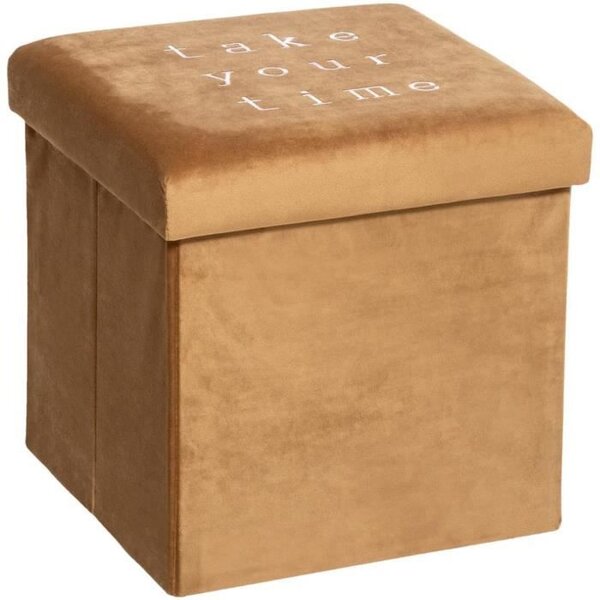 Pouf pliable velours Slow MDF_E1, polyester et mousse PU - Moutarde caramel