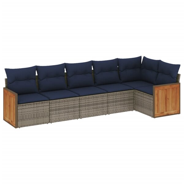 vidaXL Salon de jardin 6 Pièces avec coussins gris résine tressée