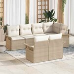 vidaXL Ensemble de canapé de jardin 7 Pièces Beige Poly rotin