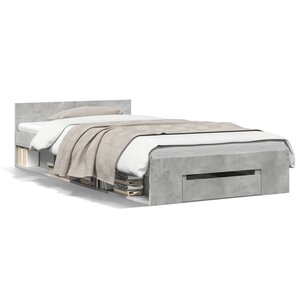 vidaXL Cadre de lit avec tiroir sans matelas gris béton 75x190 cm