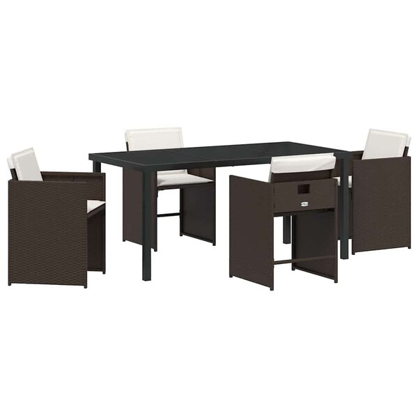 vidaXL Ensemble de salle à manger de jardin 5 pièces avec coussins marron poly rattan