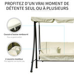 Balancelle de jardin convertible 3 places grand confort inclinaison toit réglable matelas et coussins fournis 2L x 1 25l x 1 7H m métal polyester noir et crème